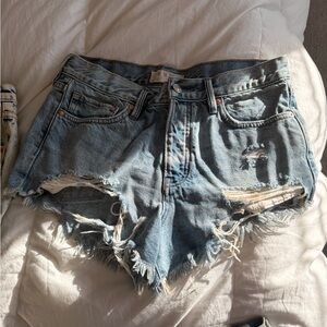 Free People Blue Distressed Jean Shorts